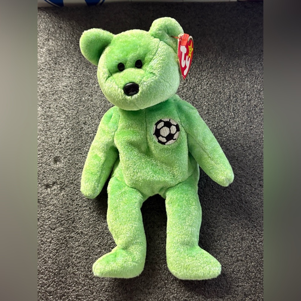 Ty Soccer Bear Plush in Bright Green